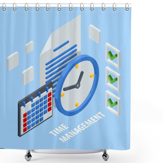 Personality  Isometric Time Management, Quick Reaction Awakening And Planning And Strategy Concept. Time Management Tool To Organize Work, Office Shower Curtains