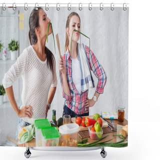 Personality  Women Preparing Healthy Food Shower Curtains