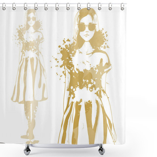 Personality  Trendy Look Girl With Color Splashes Shower Curtains
