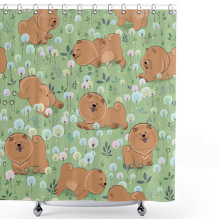Personality  Happy Dogs On The Blossoming Field Shower Curtains