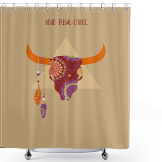 Personality  Bohemian, Tribal, Ethnic Background With Bull Skull Shower Curtains