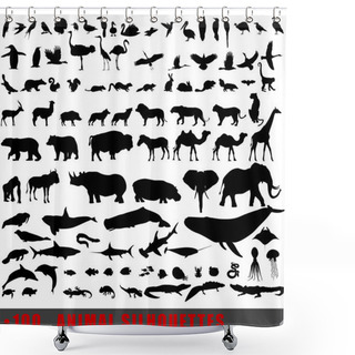 Personality  Set Of 100 Very Detailed Animal Silhouettes Shower Curtains