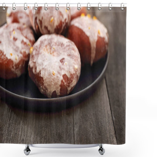 Personality  Donuts With Icing Stuffed With Marmalade. Regional Cuisine Shower Curtains