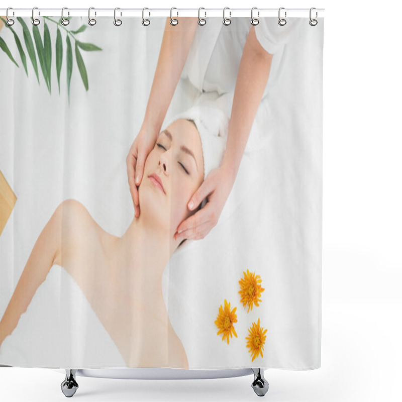 Personality  Hands Massaging A Beautiful Woman's Face Shower Curtains