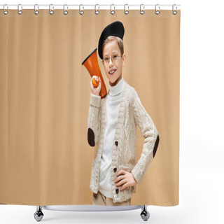Personality  Young Boy In Film Director Costume, Holding A Megaphone. Shower Curtains