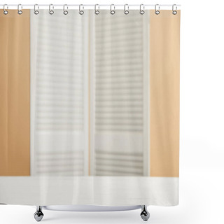 Personality  Selective Focus Of Wooden Room Divider And White Surface  Shower Curtains