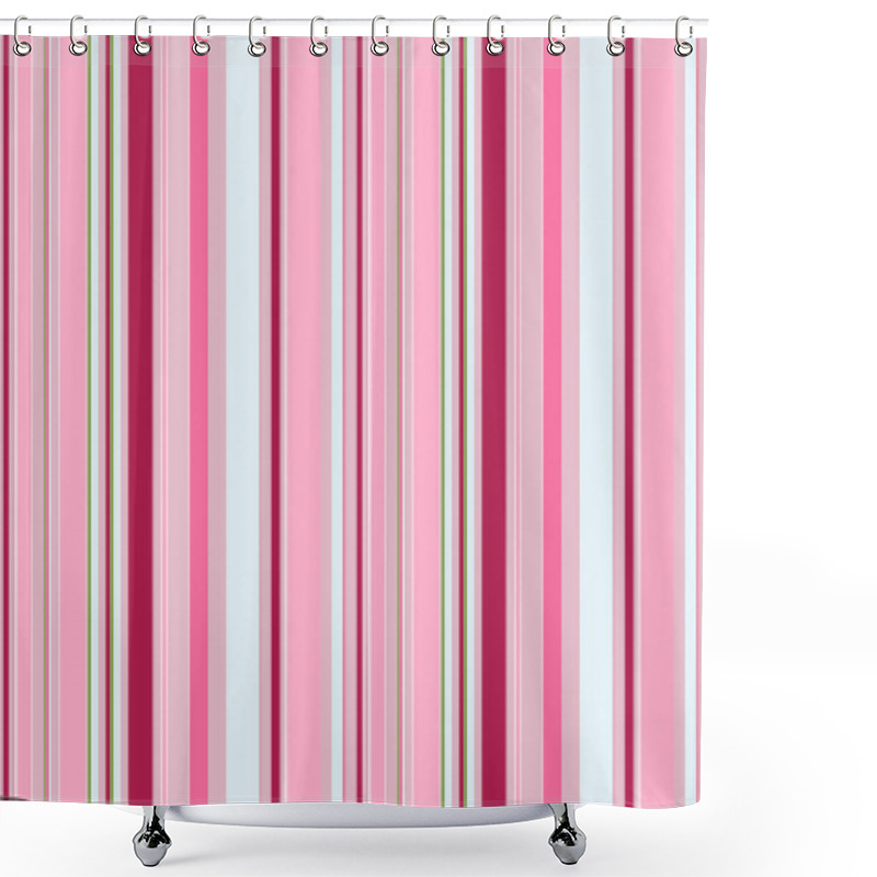 Personality  Bright seamless pattern of vertical stripes of different widths. Trendy striped print with stripes of pink, purple, and white. Suitable for fabrics, print materials, advertising, or other design. shower curtains