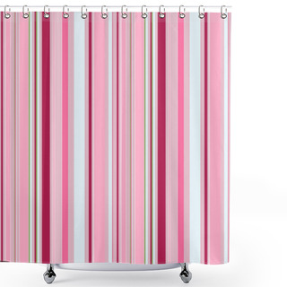 Personality  Bright Seamless Pattern Of Vertical Stripes Of Different Widths. Trendy Striped Print With Stripes Of Pink, Purple, And White. Suitable For Fabrics, Print Materials, Advertising, Or Other Design. Shower Curtains
