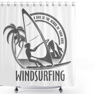 Personality  Windsurfing Emblem On A White Background Shower Curtains