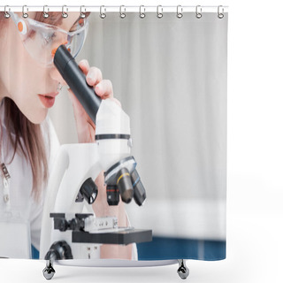 Personality  Scientist Working With Microscope Shower Curtains