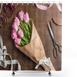 Personality  Pink Tulips Bouquet Shower Curtains