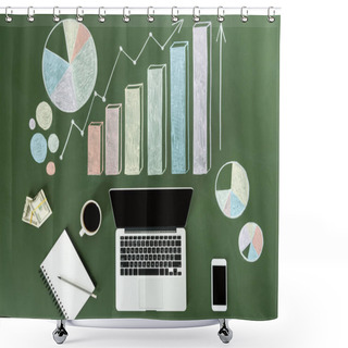 Personality  Laptop And Business Charts  Shower Curtains