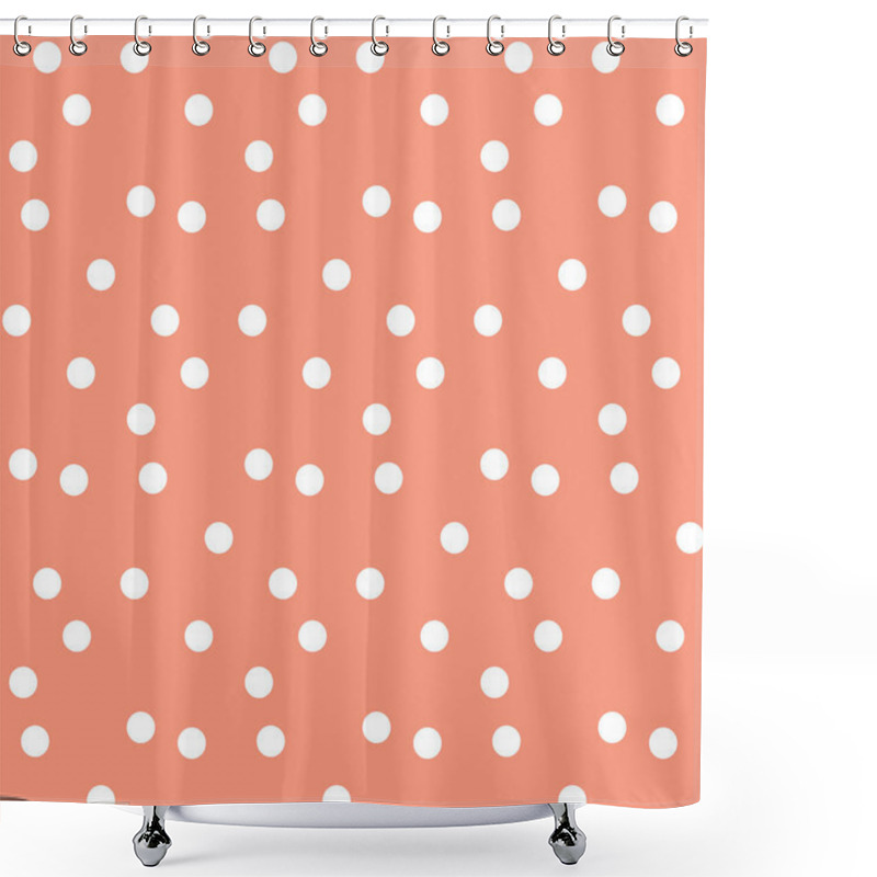 Personality  Peach Colour Background In White Dots Seamless Vector Pattern Shower Curtains