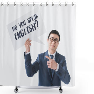 Personality  Asian Businessman With Card With Question Shower Curtains