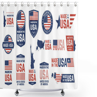 Personality  Made In USA Badges. Patriot Proud Label Stamp, American Flag And National Symbols, United States Of America Patriotic Emblems Vector Icon Set Shower Curtains