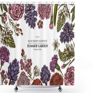 Personality  Floral Design With Colored Peony, Carnation, Ranunculus, Wax Flower, Ornithogalum, Hyacinth Shower Curtains