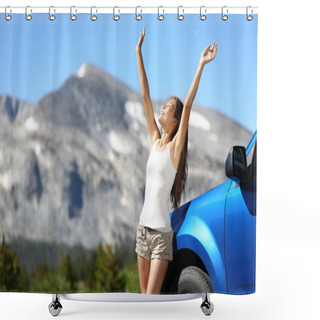 Personality  Summer Car Travel Freedom Woman In Yosemite Park Shower Curtains