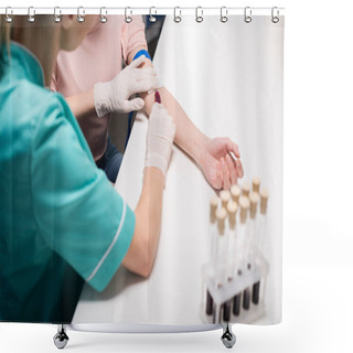 Personality  Nurse Doing Blood Test From Vein Shower Curtains