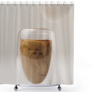 Personality  Adding Milk To Cup With Coffee On White Background Shower Curtains