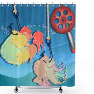 Personality  Fishing In Sea Vector Illustration Shower Curtains