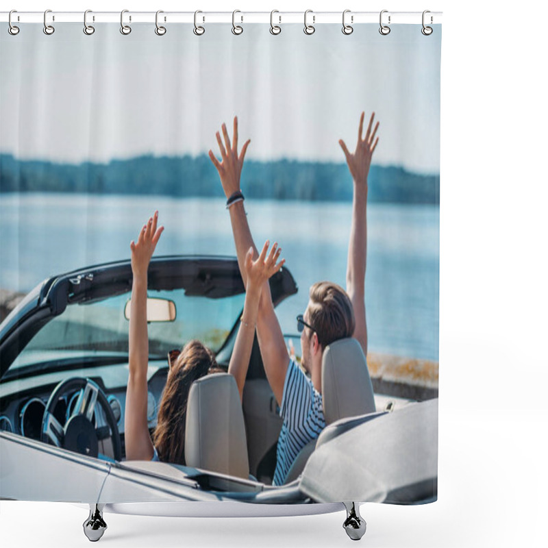 Personality  couple riding car together shower curtains