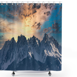 Personality  Rocky Mountain With A Beautiful Cloudy Dramatic Sunset Shower Curtains