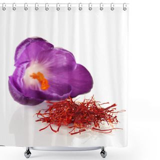 Personality  Beautiful Purple Crocus And Saffron, Isolated On White Shower Curtains