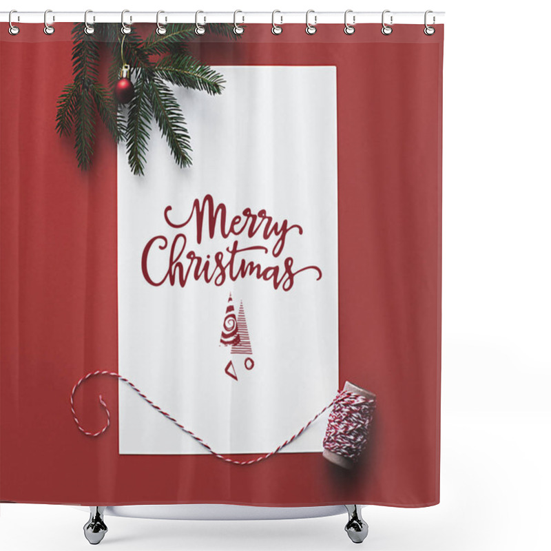 Personality  Christmas Card With Fir Tree Branch  Shower Curtains
