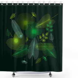 Personality  Concept Tropical Leaves Set For Print And Web Projects. Vector Illustration Of Natural Exotic Foliage In Modern Geometric Line Style Shower Curtains