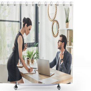 Personality  Seductive Secretery Leaning Over Desk Shower Curtains