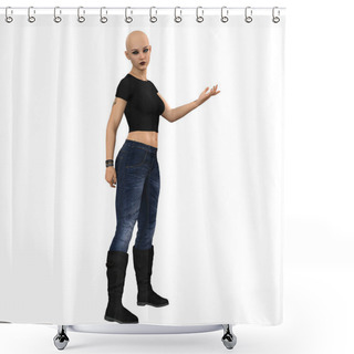 Personality  Contemporary Woman In Jeans With Long Red Windblown Hair On Isolated White Background, 3D Rendering, 3D Illustration Shower Curtains