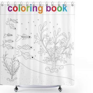 Personality  Coloring Page Template With Several Cartoon Fish And Algae. For Children Coloring Sea Life. Vector  EPS 10 Shower Curtains