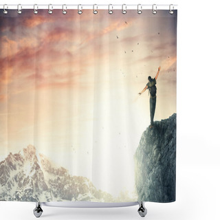 Personality  Climber Reaching The Top With A Majestic Mountain View Shower Curtains