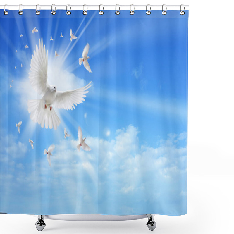 Personality  Holy Spirit Dove Flying In The Sky Shower Curtains