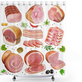 Personality  Illustration Of A Set Of Different Kinds Of Meat Shower Curtains