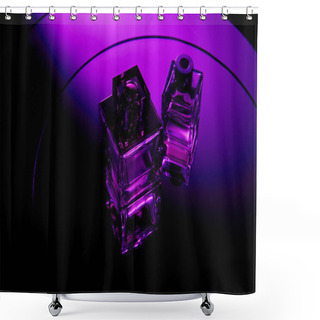 Personality  High Angle View Of Purple Perfume Bottles On Round Violet Mirror Surface Shower Curtains