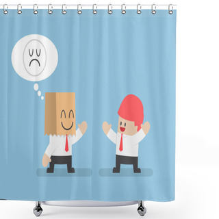 Personality  Businessman Hide His Sad Emotions Behind A Smiling Paper Bag Shower Curtains