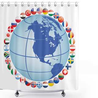 Personality  Flag Icons Around Globe Shower Curtains