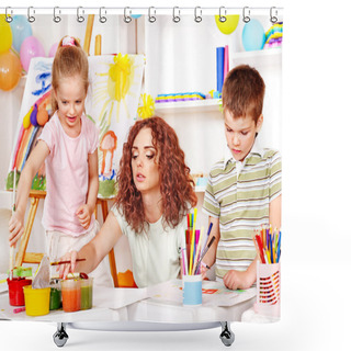 Personality  Child Painting At Easel. Shower Curtains