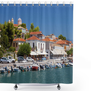 Personality  Scenic Fishing Village Of Galaxidi In Greece Shower Curtains