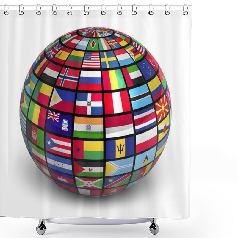 Personality  Globe With World Flags Shower Curtains