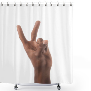 Personality  Partial View Of African American Man Showing Number 2 In Sign Language Isolated On White Shower Curtains