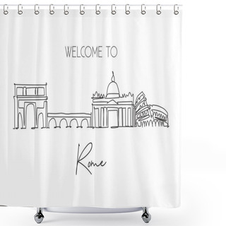 Personality  Single Continuous Line Drawing Of Rome City Skyline, Italy. Famous Roma Skyscraper Landscape. World Travel Home Wall Decor Poster Print Art Concept. Modern One Line Draw Design Vector Illustration Shower Curtains