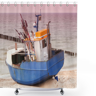Personality  Sights Of Poland. Sunset At Baltic Sea With Fishing Boats. Shower Curtains