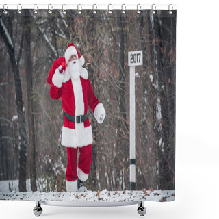 Personality  Santa Claus Walking With Sack On Back Shower Curtains