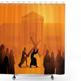 Personality  Biblical Vector Illustration Of Way Of The Cross Or Stations Of The Cross, Second Station, Jesus Accepts His Cross. Shower Curtains