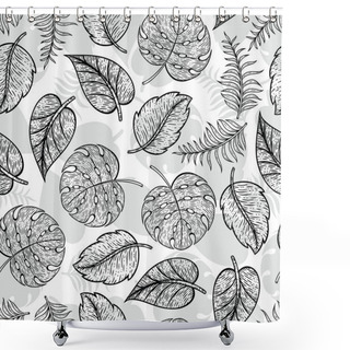 Personality  Beautiful Leaf Line Art Seamless Pattern Shower Curtains