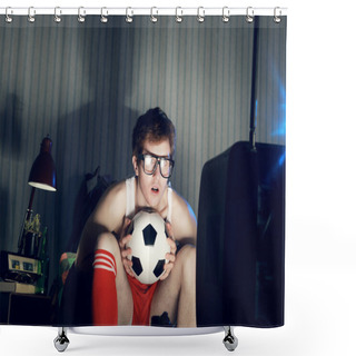 Personality  Soccer Fan Watching Television Shower Curtains