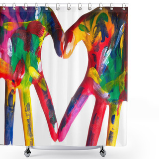 Personality  Two Colorful Hands Forming A Heart V1 Shower Curtains