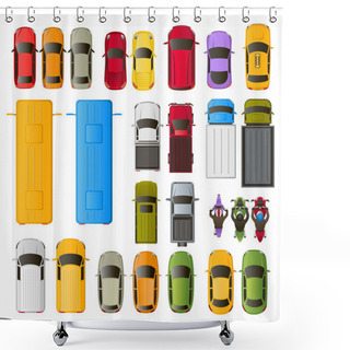 Personality  26 Vector Multi-colored Icons Of Vehicles, Top View: Cars, Trucks, Buses, Motorcycles, Vans Shower Curtains